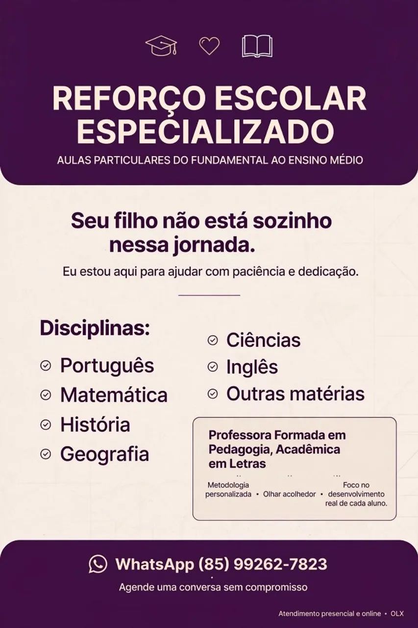 AULAS PARTICULARES DE REFORÇO ESCOLAR NA SUA CASA.