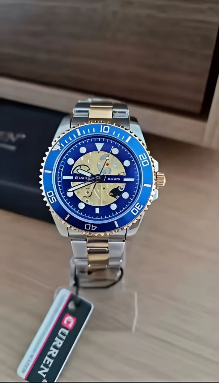 Relógio Curren Inox Dourado e azul 