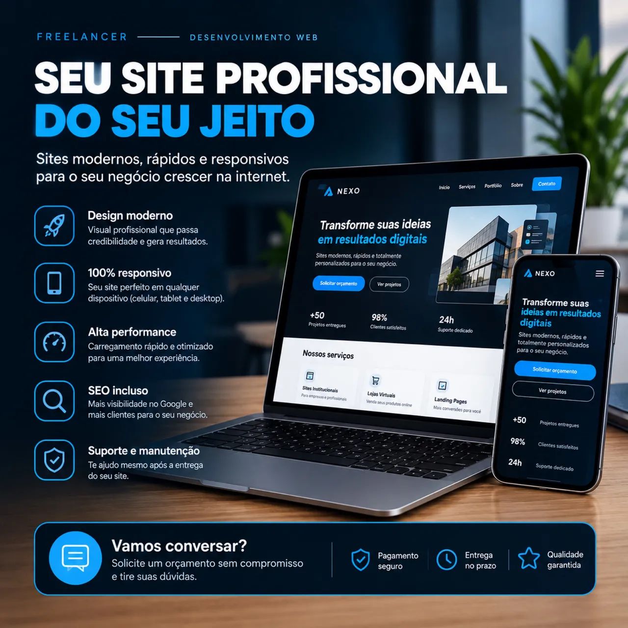 Faço sites profissionais para sua empresa