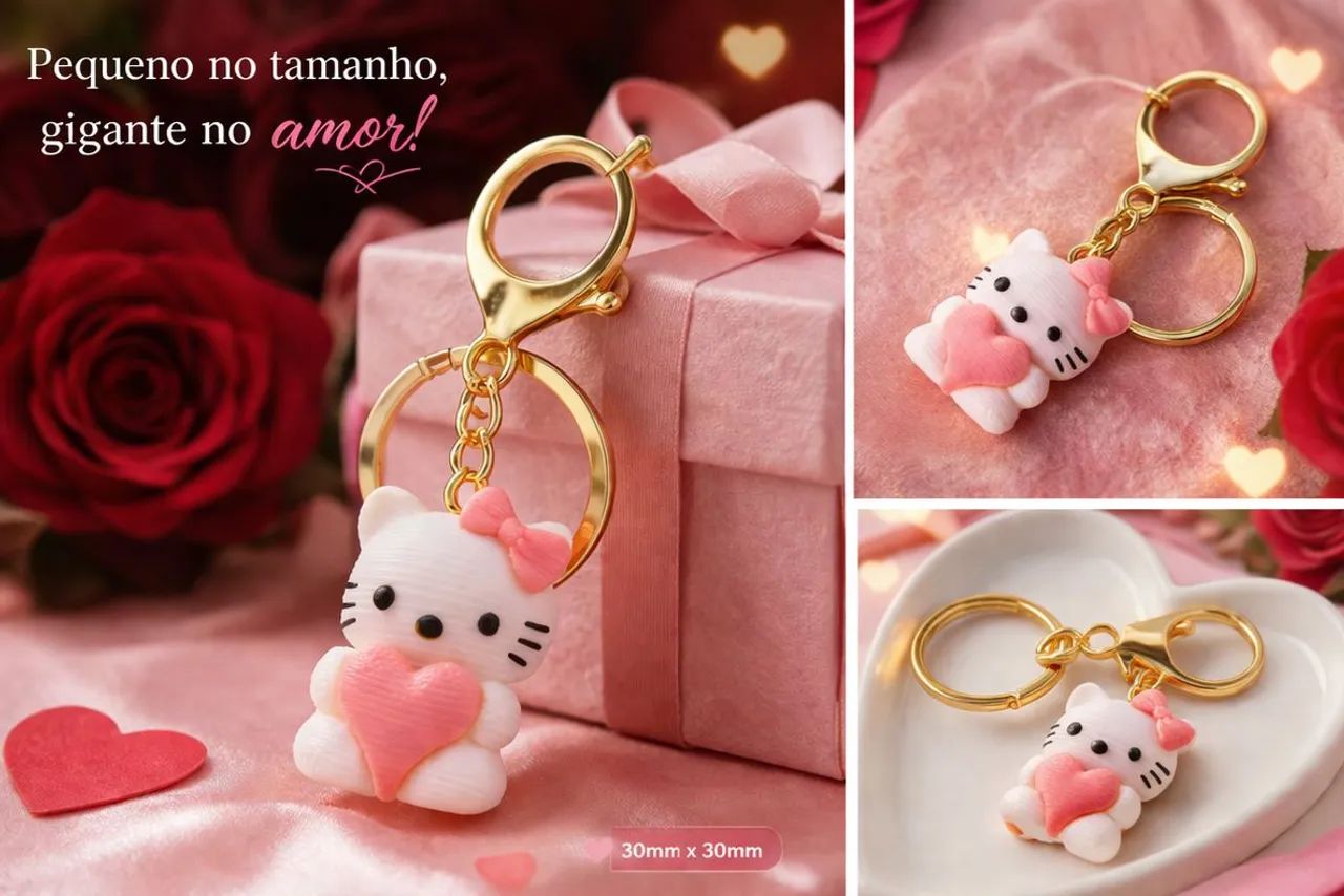 Chaveiro Hello Kitty com coração rosa/pink presente de Dia dos namorados - Foto 3