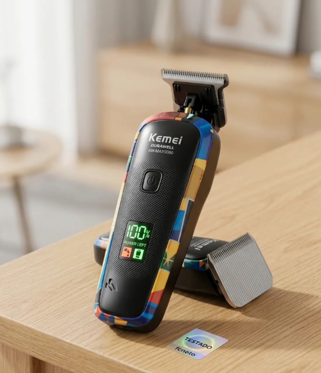 Máquina Profissional De Corta Cabelo Kemei KM-MAX5090 Lacrada (Bateria e USB-C)