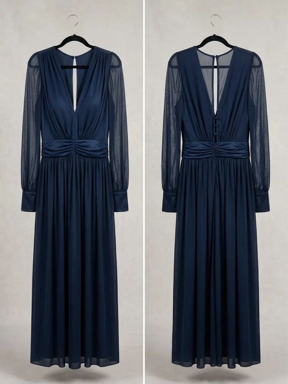 Vestido Longo Azul Marinho em Tule