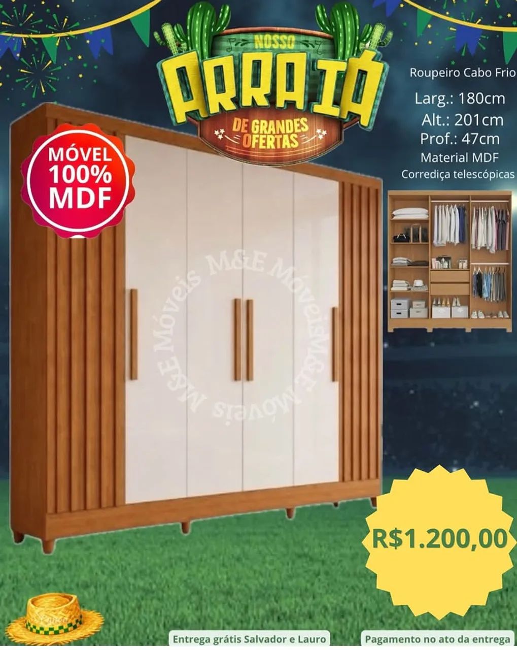 Guarda roupa 6 portas ripado com entrega grátis 
