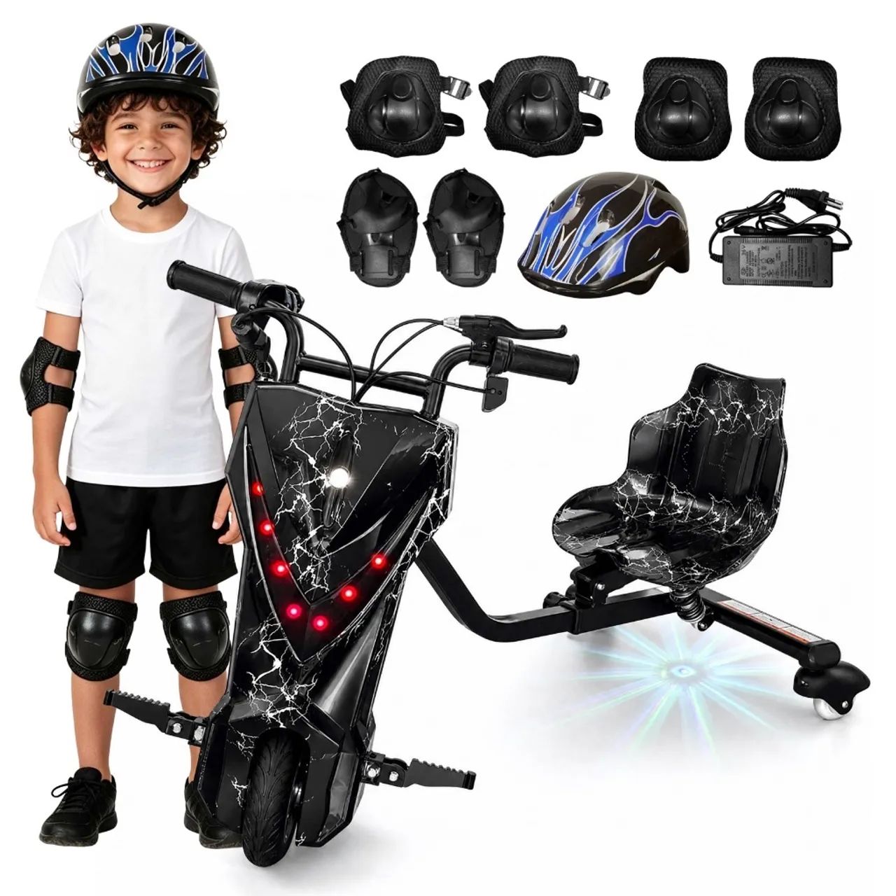 8.5" Triciclo Elétrico Drift Motorizado Adulto/Infantil Polegadas 3 Velocidades Led - Foto 5