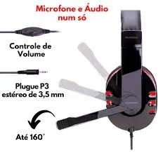 Fone Headset Gamer Preto com Microfone Integrado P3 PC Celular - Foto 2
