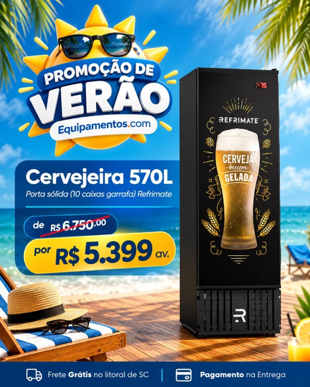 Cervejeira porta sólida 570L refrimate 