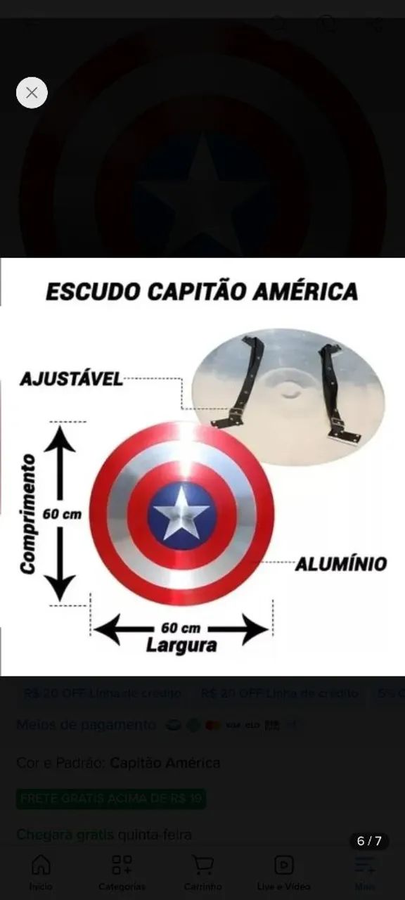 Escudo do capitão América 60 cm ,de alumínio e com alça  - Foto 2