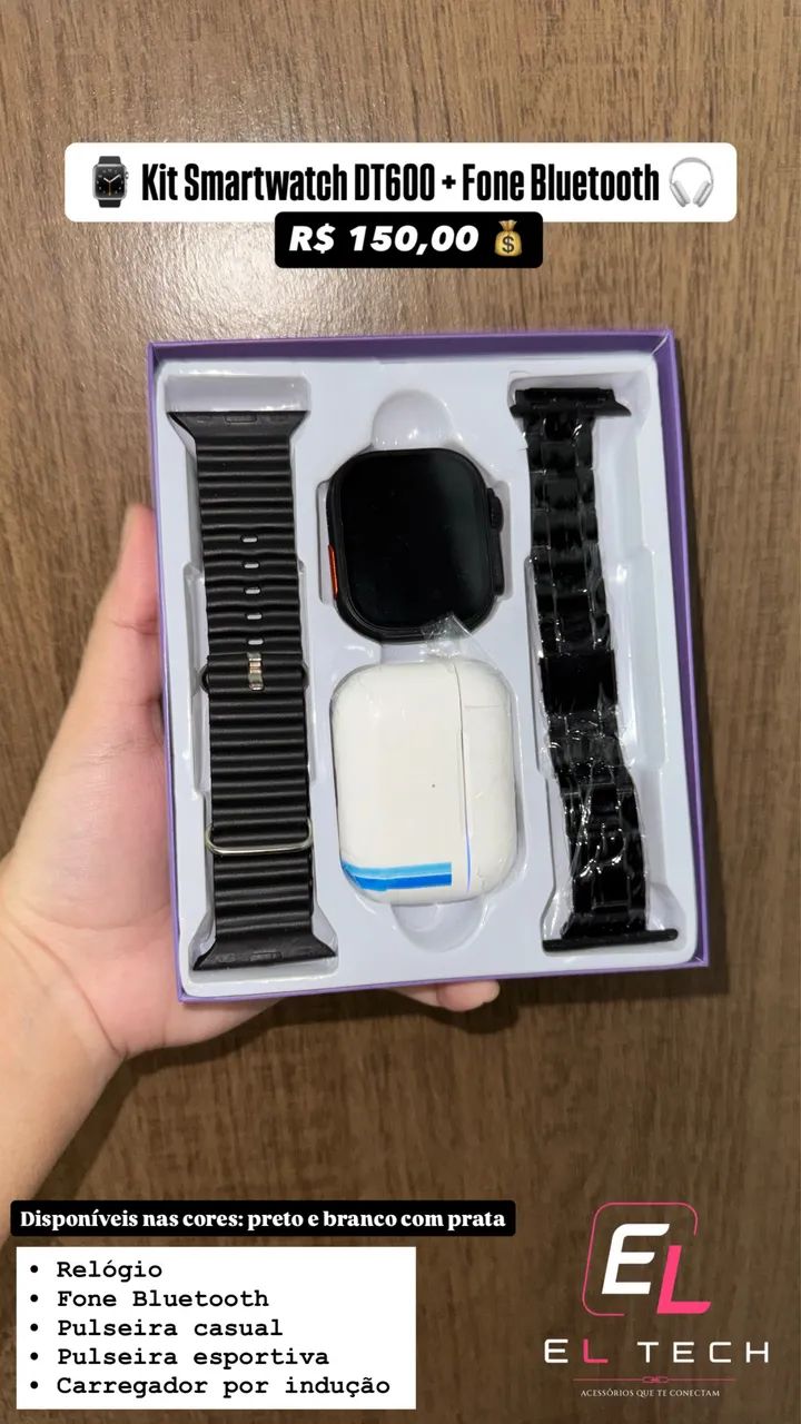 Kit Smartwatch DT600 + Fone Bluetooth 