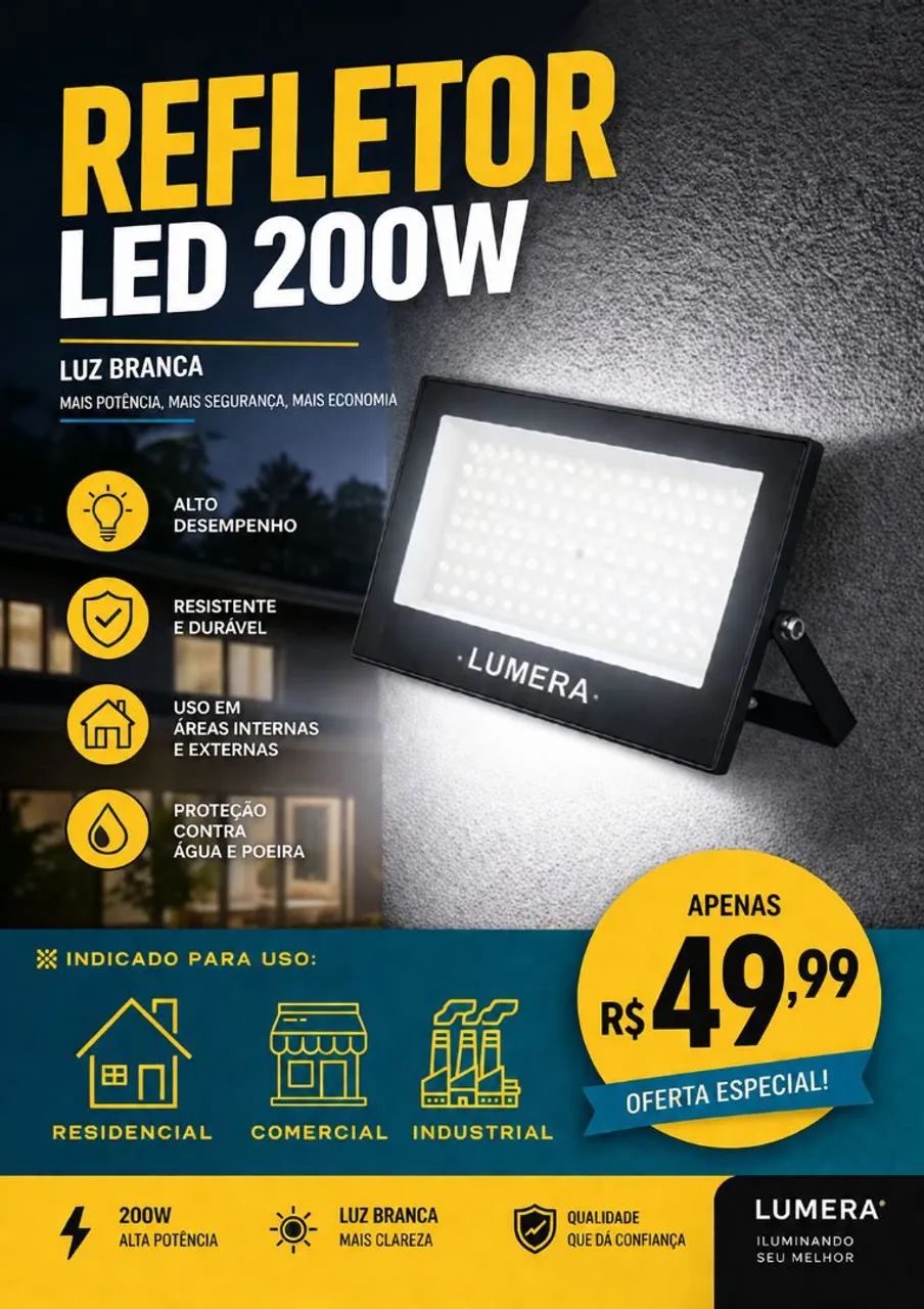 Refletor de LED 200W Branco 