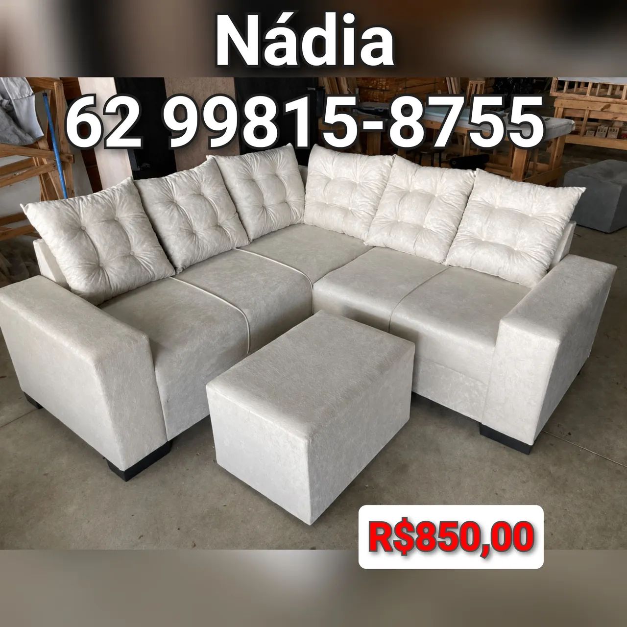 SOFÁ 5 LUGARES BEGE CLARO 1.90X1.90 ESPUMA D-33 