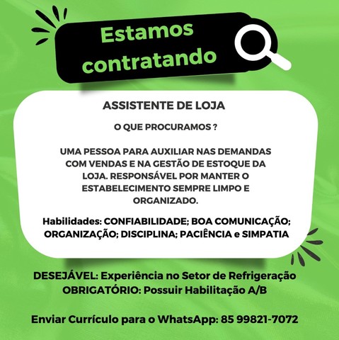 737381122265738 Vaga para Assistente de Loja