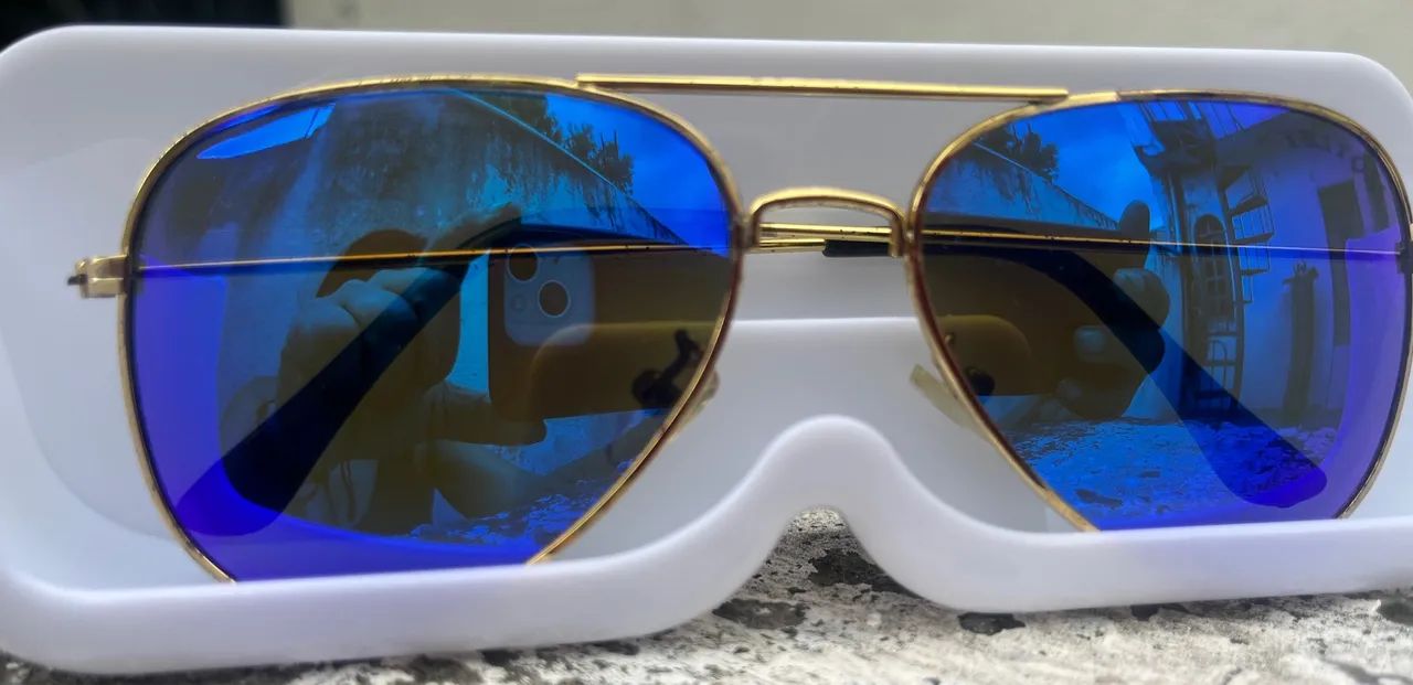 Óculos de Sol Aviador Espelhado Azul - Foto 4