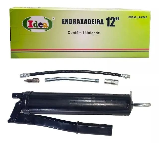 bomba de graxa 500g engraxadeira bico rígido e flexível12" id-4808g ferro idea