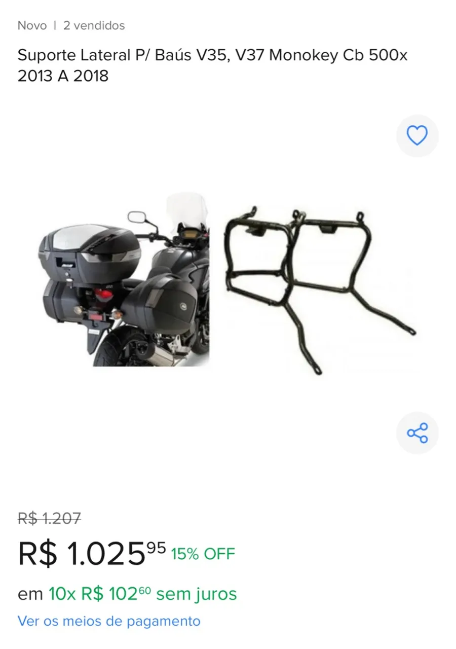 Suporte Lateral Baú alforge CB 500x 2013-2018