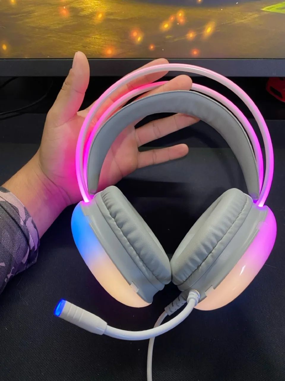 Headset Gamer Evolut Aurora EG-301 RGB Branco - Usado em Ótimo Estado! - Foto 2