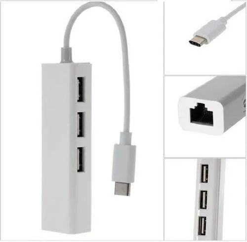 Cabo Adaptador Hub Usb 3 Portas 2.0 e RJ45 Para Tipo C