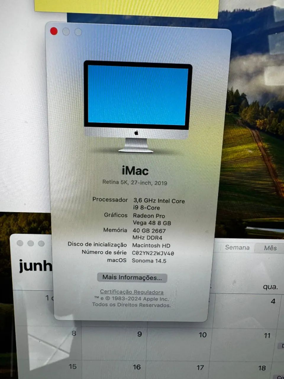 Imac 27 polegadas - 40 de ram - i9 - Retina - Vega 8 - R$ 15 mil reais - Foto 2