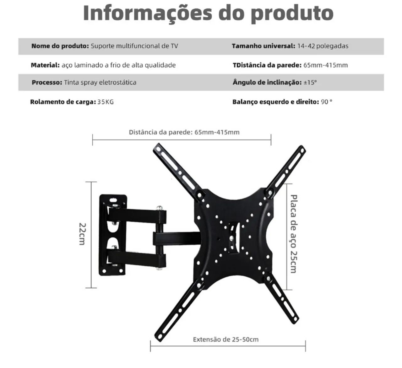 Suporte de Parede para TV - Articulado - Preto - Foto 2