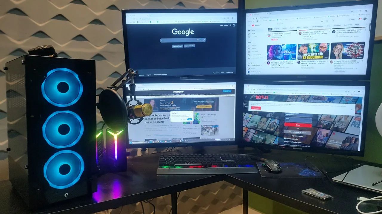 Kit Gamer Completo - 4 Monitores + Gabinete RGB + Acessórios