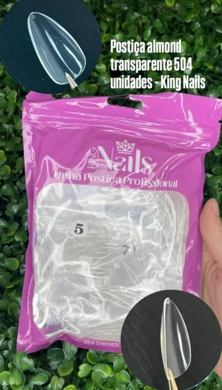 Unhas Postiças Almond Transparente 504 unidades - King Nails