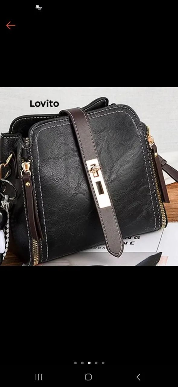 Bolsa Preta Lovito Couro Ecológico 2 Alças + 2 Chaveiros Nova R$ 65 - Foto 2
