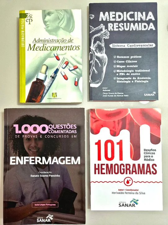 Livros de Enfermagem, Hemograma, Anatomia Cardiovascular, Administração de Medicamentos