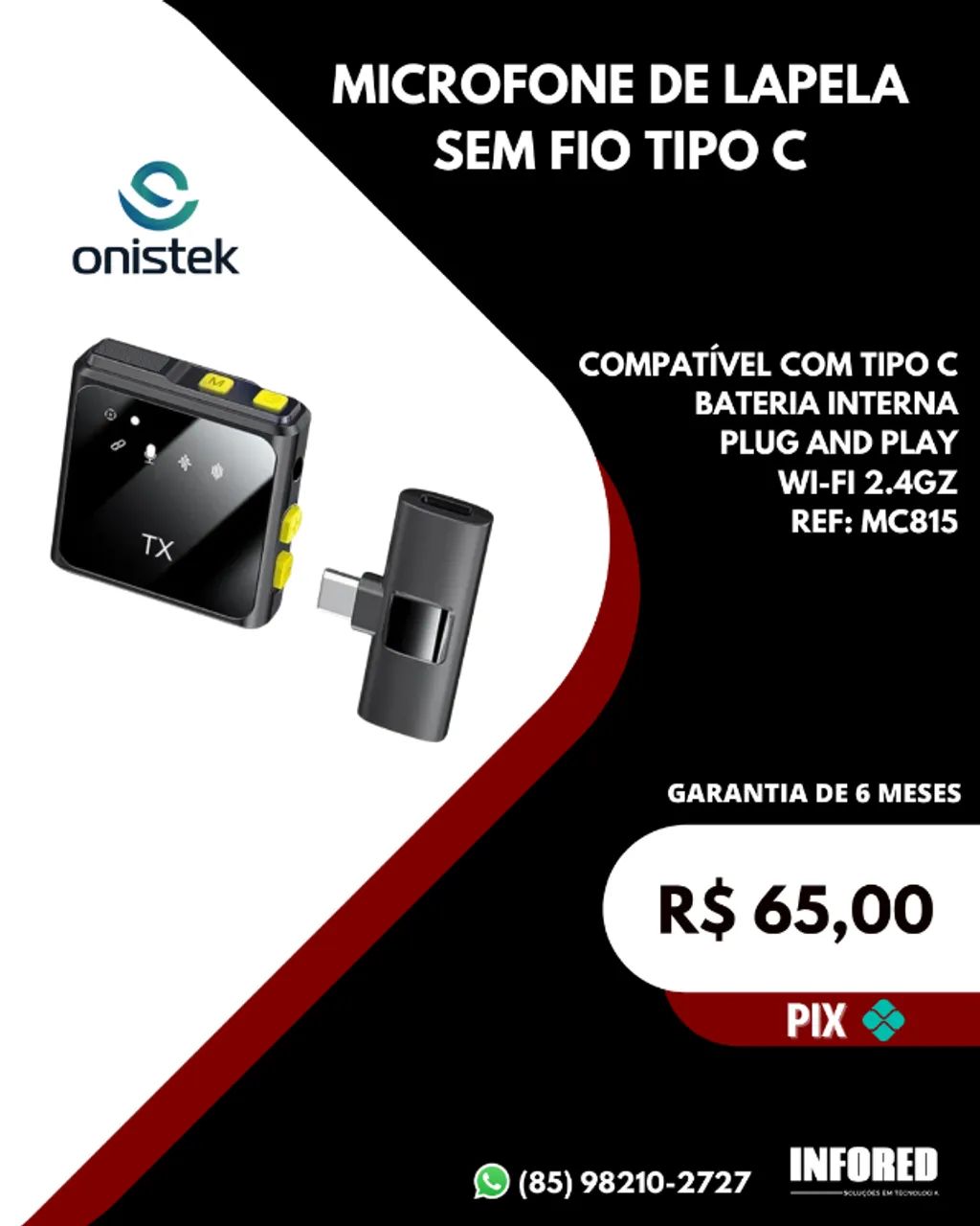 Microfone de lapela sem fio tipo C MC815