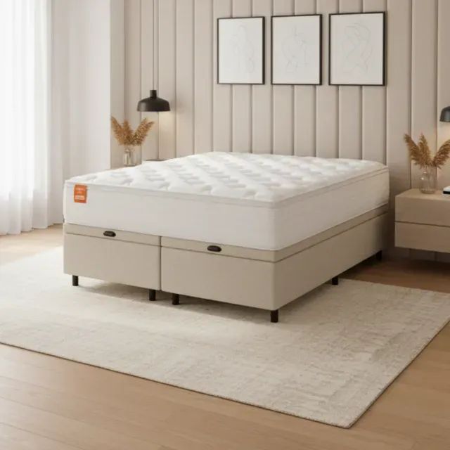 Conjunto de Colchão Queen Riviera com Base Baú Queen