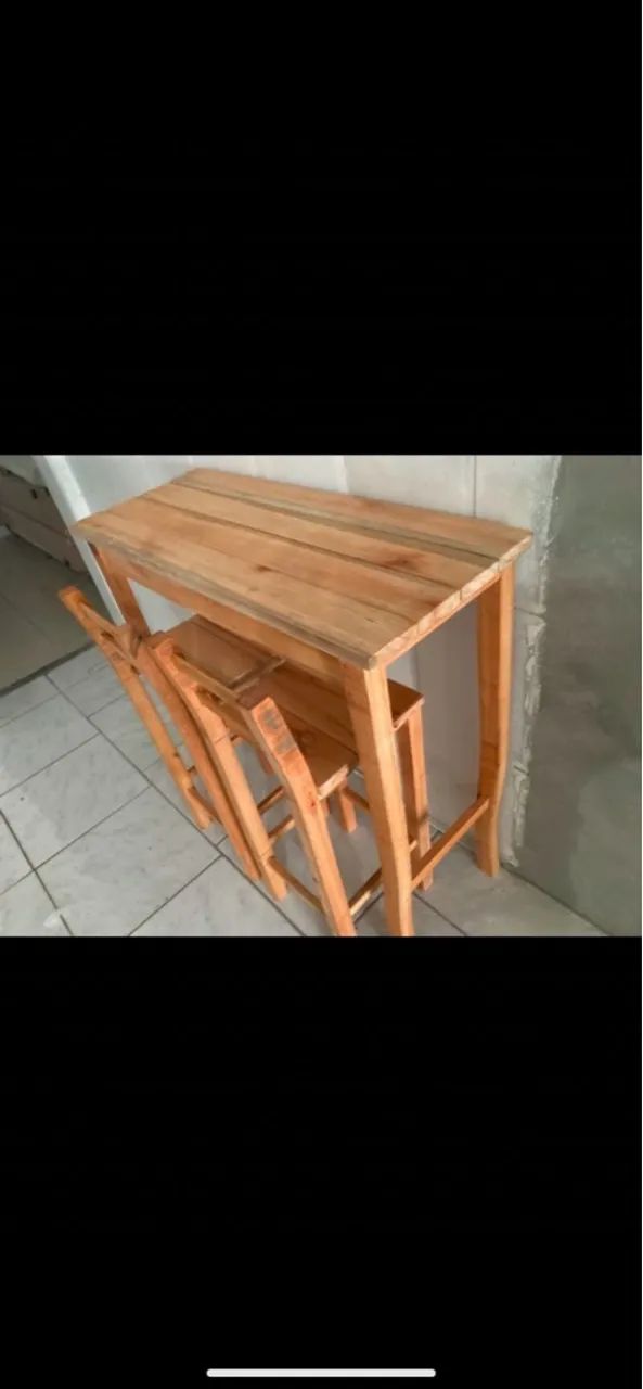 Mesa Alta estilo aparador nova madeira maciça Elcalipto acompanha duas banquetas - Foto 2