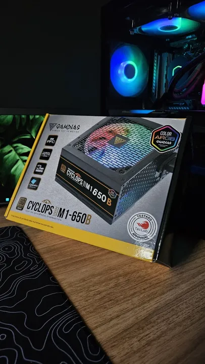 Fonte Gamdias Cyclops M1-650B, 650W, RGB, 80 Plus Bronze, Cybenetics, RGB, PFC Ativo