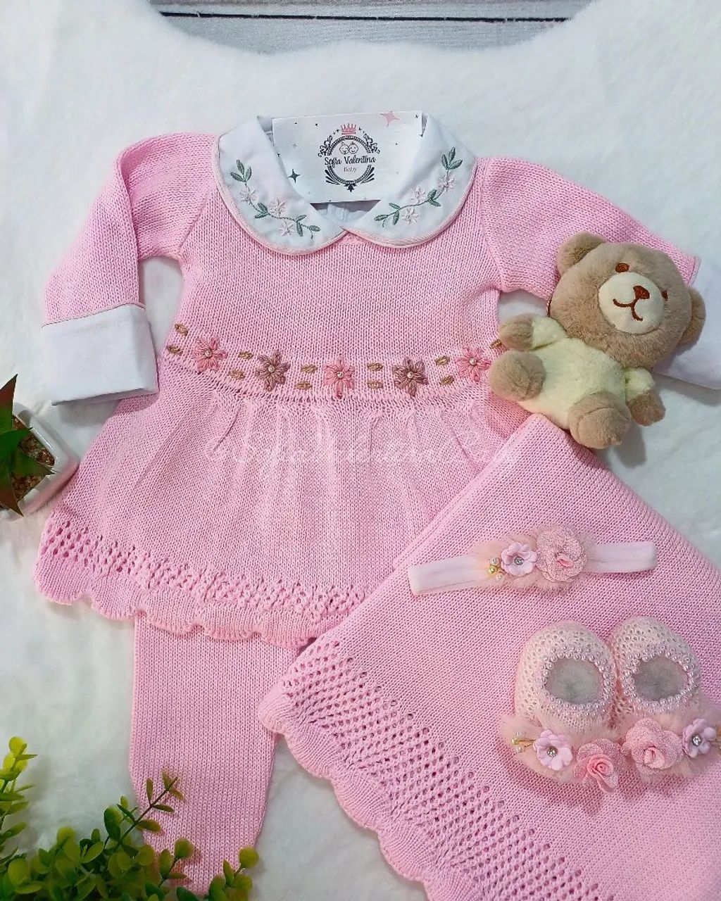 Saida de Maternidade tricot luxo bebe menina princesa revelação