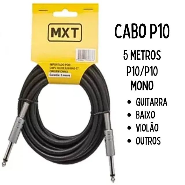 Cabo Guitarra Violão Baixo P10 x P10 Mono Preto 5 Metros MTX _ MS102