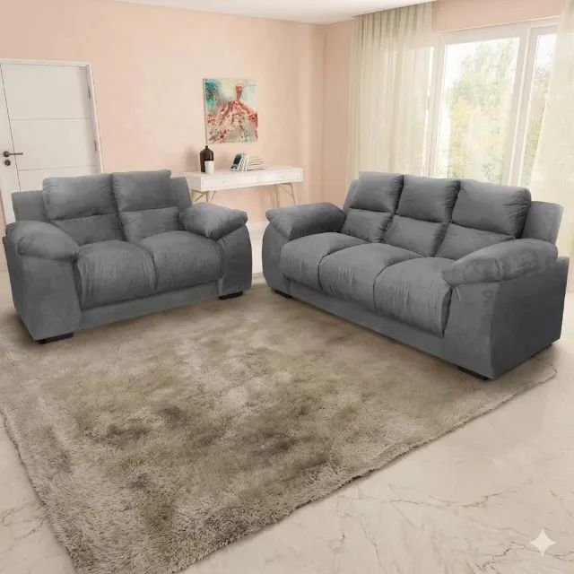 Conjunto de Sofa Luna 2 e 3 Lugares TecidoVeludo - Estofar