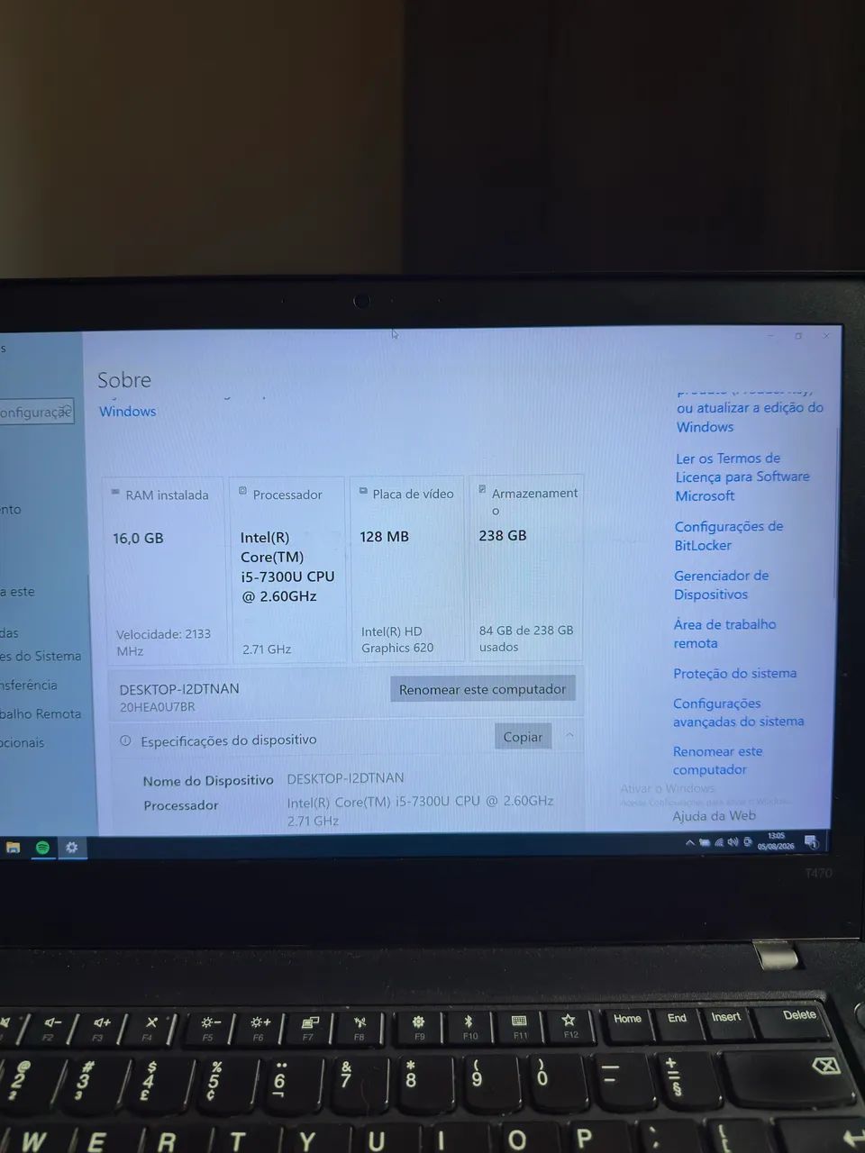 Notebook Lenovo ThinkPad T470 i5 7ª geração 16GB SSD - Foto 5