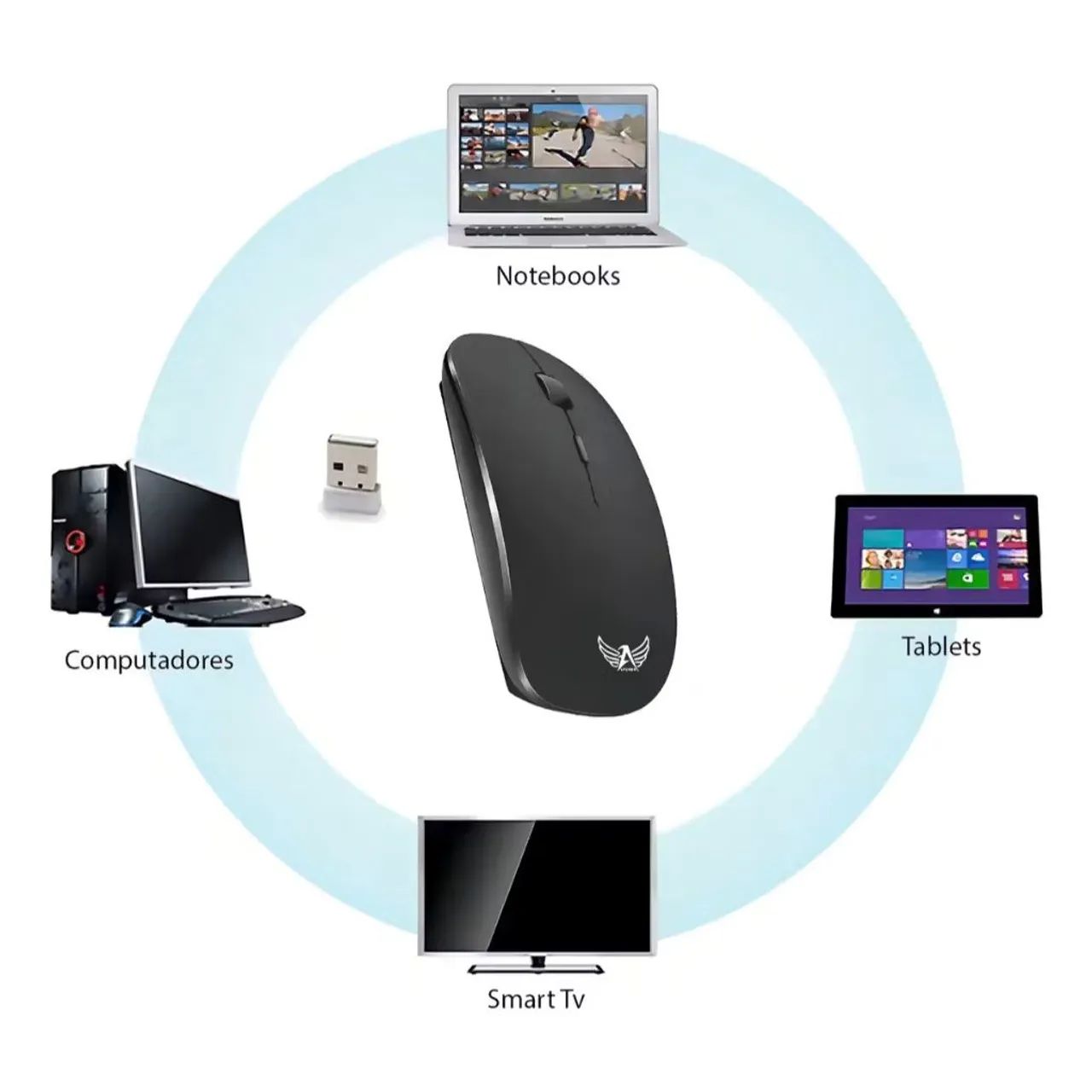Mouse sem fio com Led Altomex AG-690 Preto Bluetooth  - Foto 4