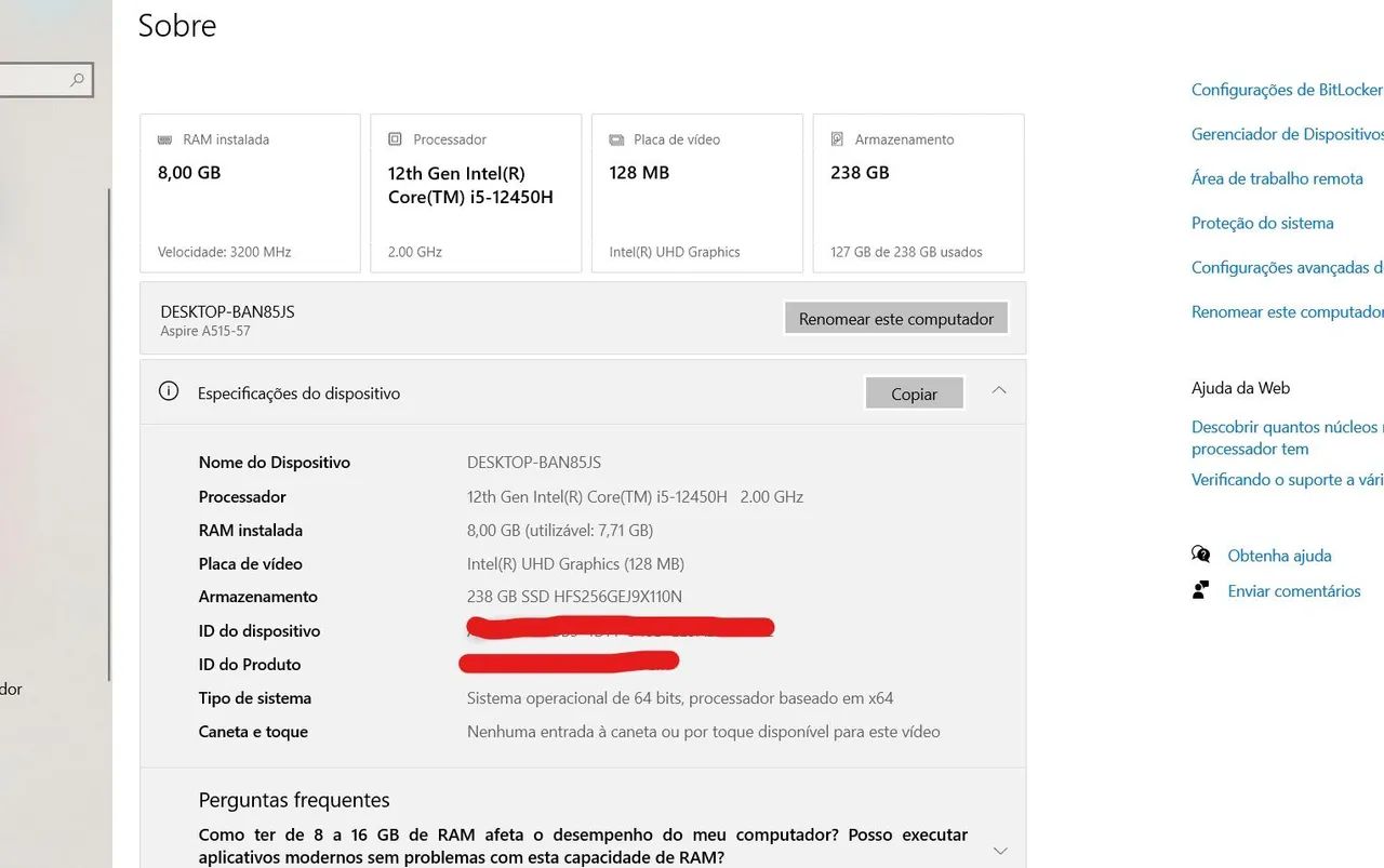 Troca em iphone - acer aspire 5