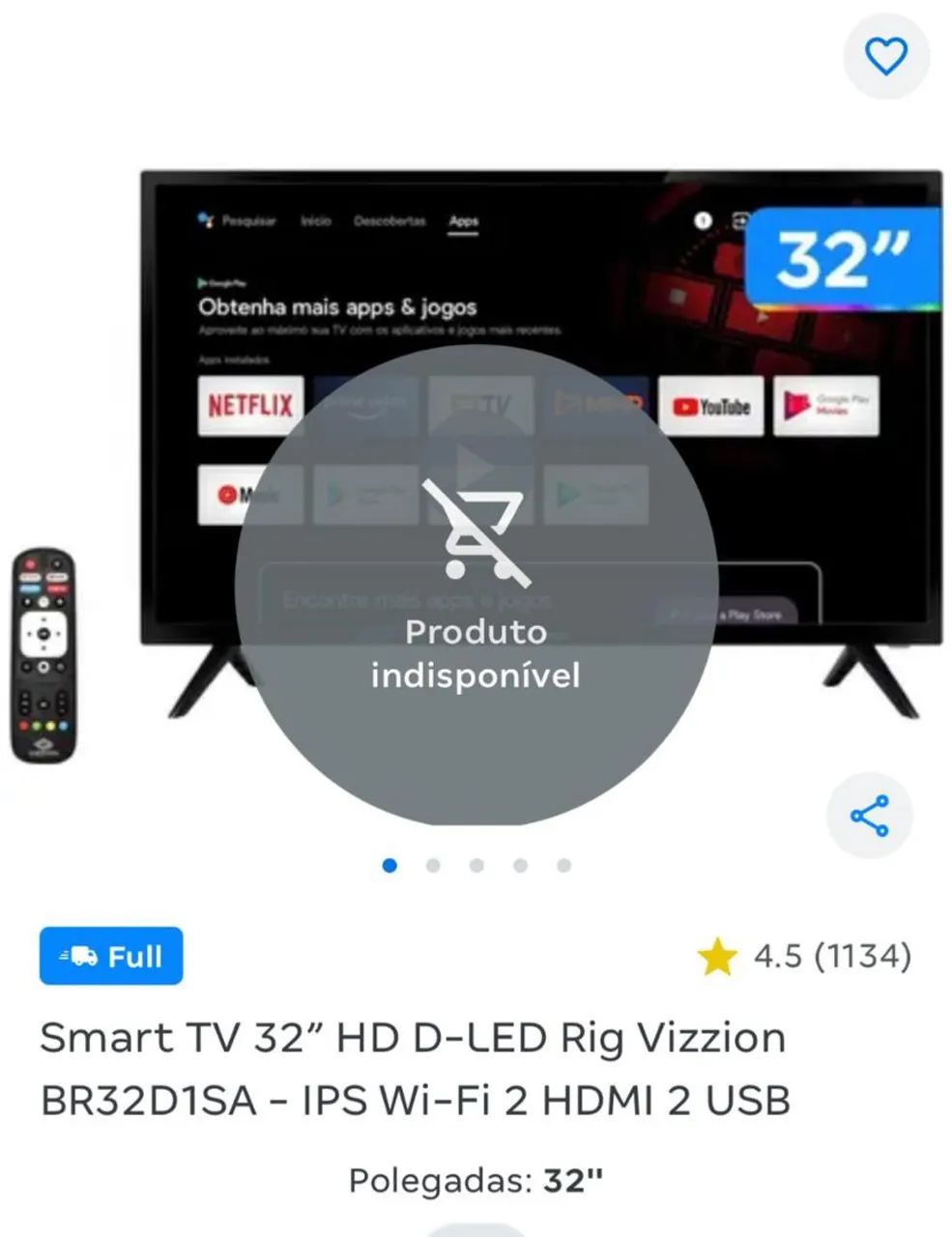 Smart tv vision 32 Android nova