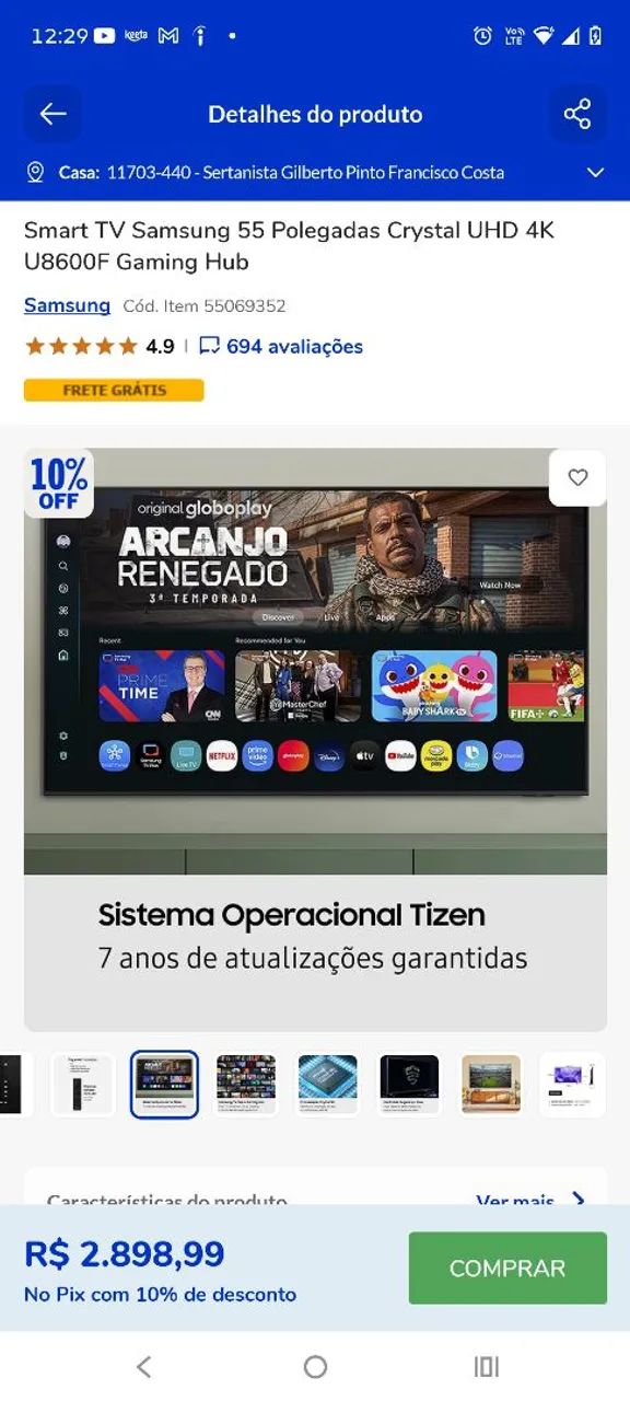 Smart tv 55 polegadas ( DEFEITO)