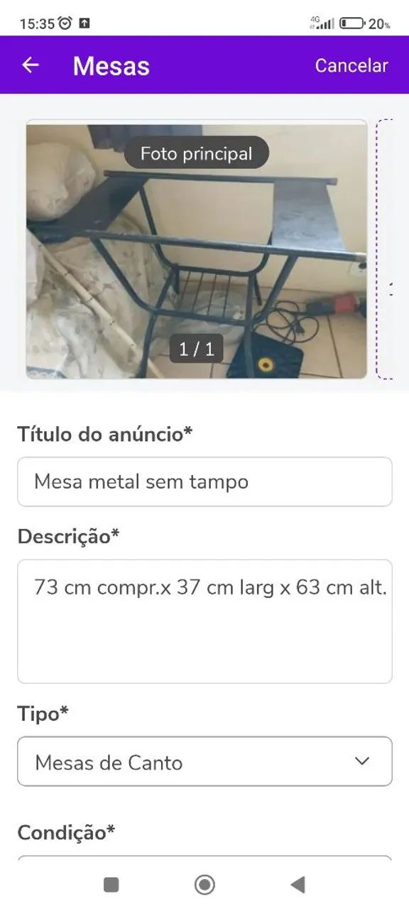 Mesa metal sem tampo 