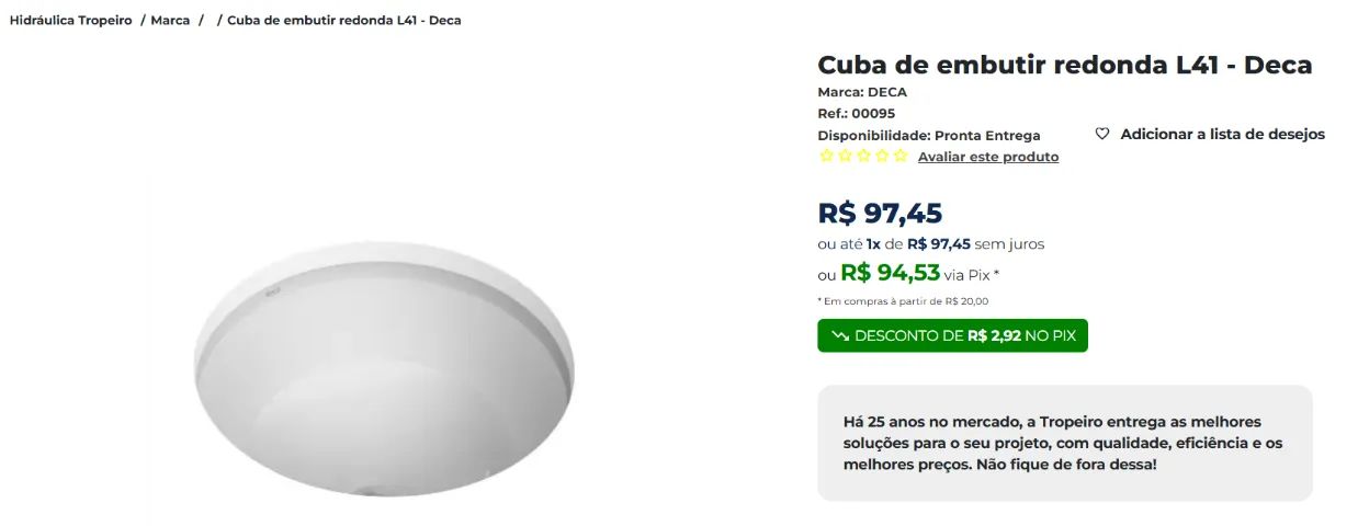 Kit 3 cubas louça para banheiro DECA (vendo separadas)