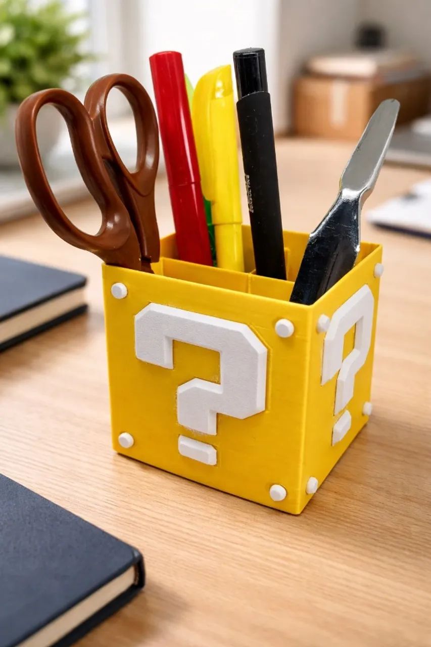 Cube-Shaped Pen and Pencil Holder with 3 Compartments, 10x10 cm