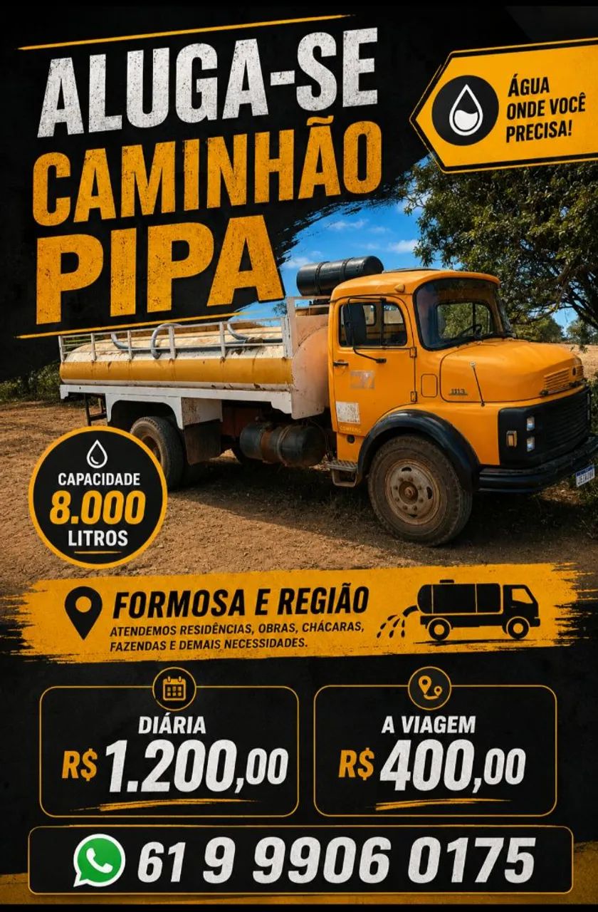 Caminhão PiPa, Água para piscina, Formosa e Região.