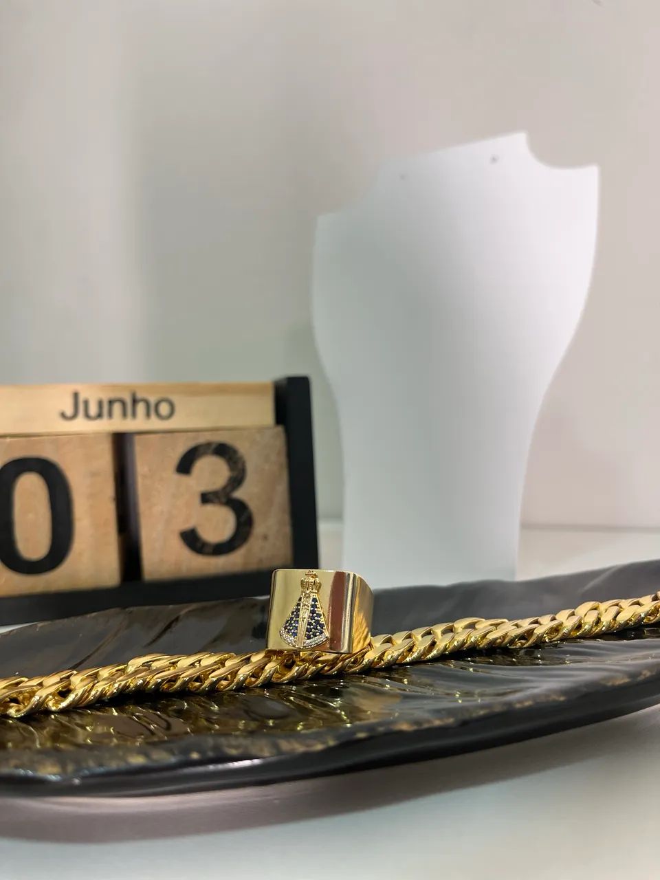 Anel Masculino Banhado a ouro nossa senhora  - Foto 4