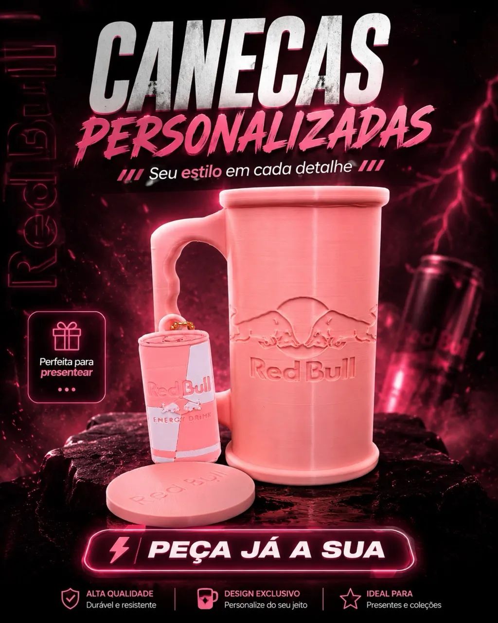 Kit red bull - caneca, tampa e chaveiro 
