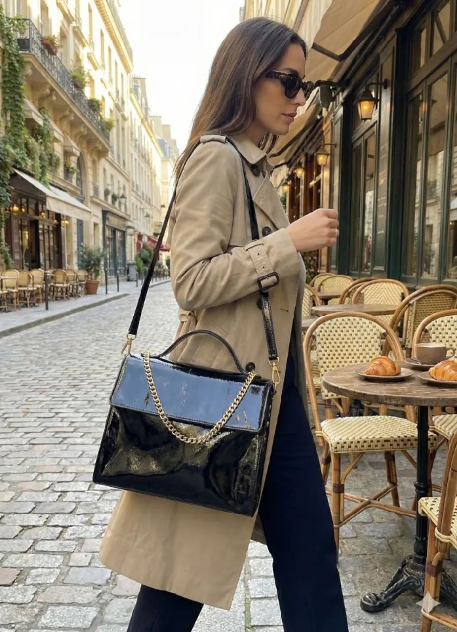 Bolsa Tranversal Vinil Preta - Foto 5