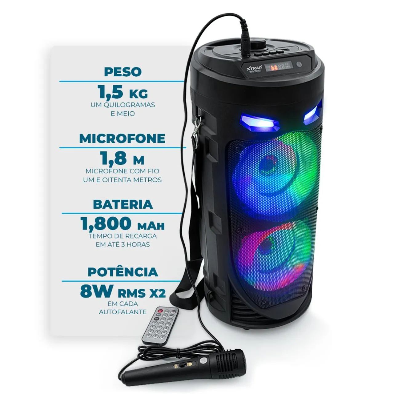 Caixa de Som Bluetooth Grande Com Microfone e Controle LED RGB FM TWS - Foto 5