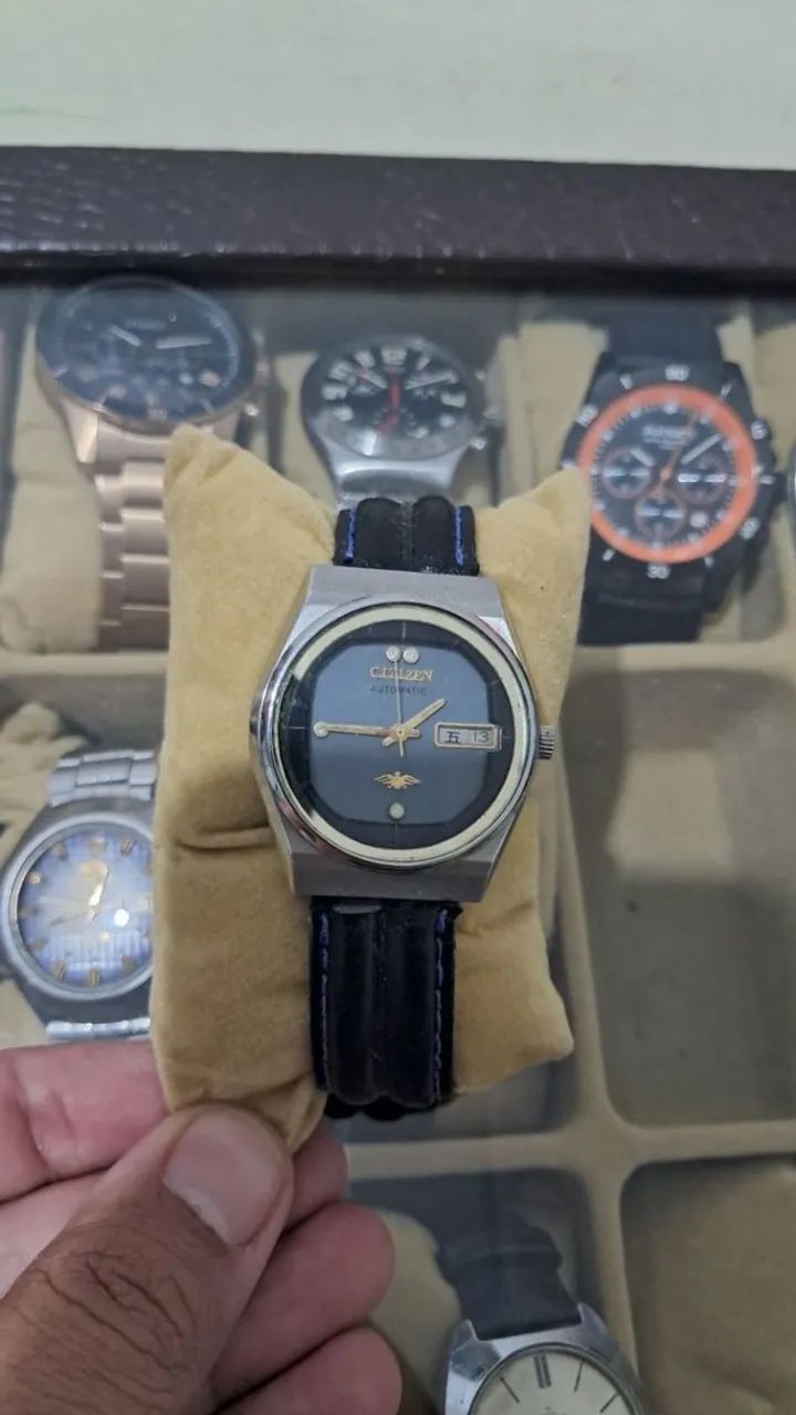 relógio citizen eagle 7 automático vintage 71-3571 - mostrador preto/roxo