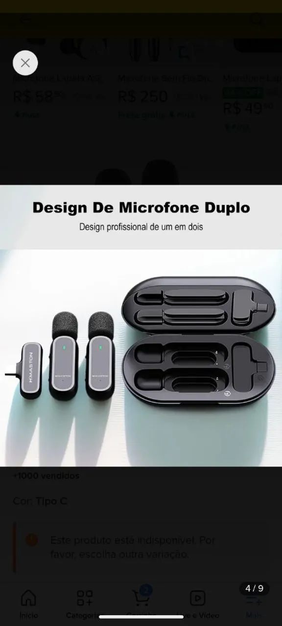 Microfone H?Maston MK08 Tipo C Sem Fio Duplo Lapela - Foto 5
