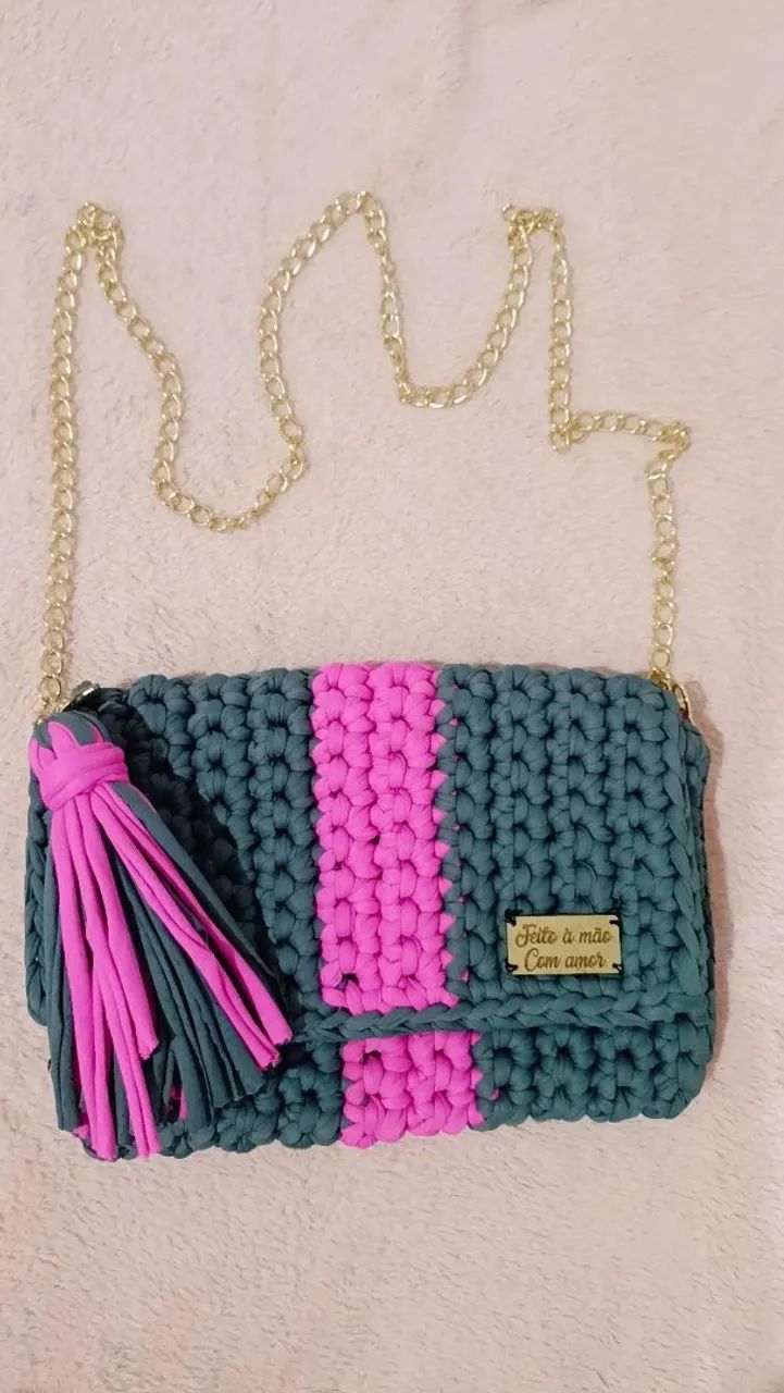 Bolsas crochê fio de malha  - Foto 4