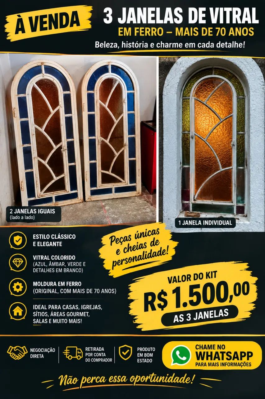 Janelas antigas de ferro com vitral 